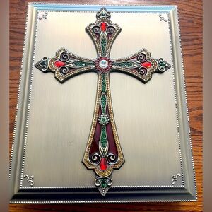 A rare vintage Royal Limited Enameled & Jeweled Table Top Cross Box/Container